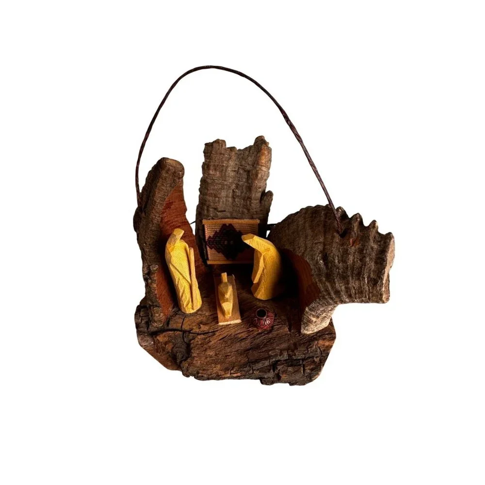 Rustic Bark Wood Mini Nativity Hand Carved Mexico Folk Art 3 Figures Ophelia 3 1 - Picture 2 of 9